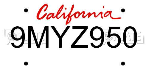 9MYZ950 California License Plate