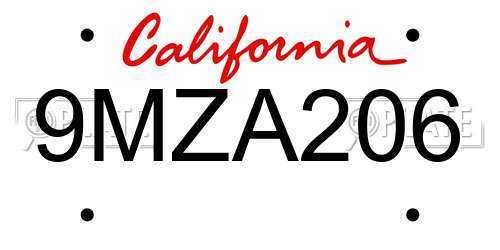 9MZA206 California License Plate