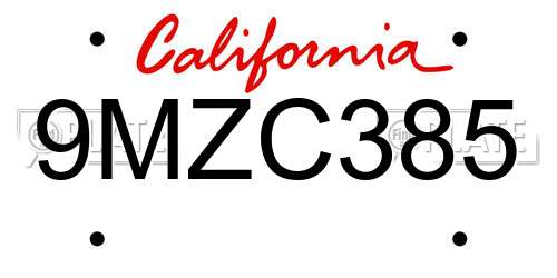 9MZC385 California License Plate
