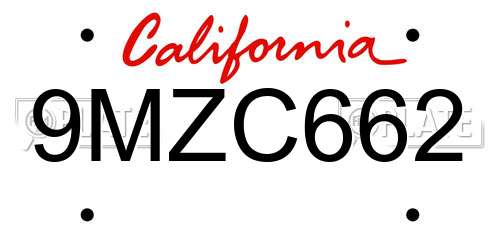 9MZC662 California License Plate