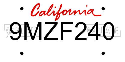 9MZF240 California License Plate