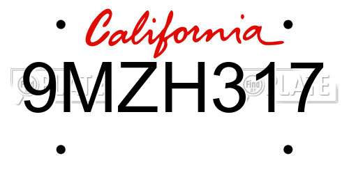 9MZH317 California License Plate