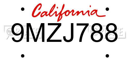 9MZJ788 California License Plate