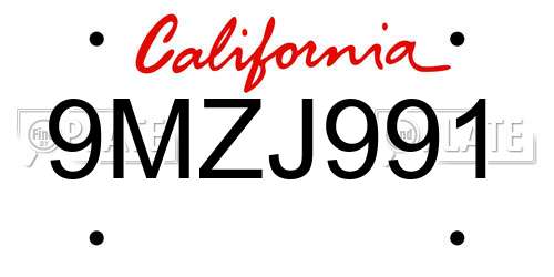 9MZJ991 California License Plate