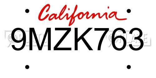 9MZK763 California License Plate