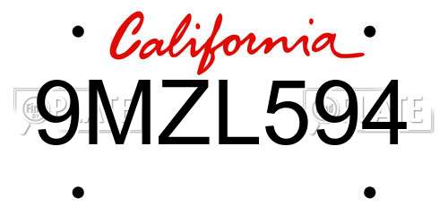 9MZL594 California License Plate