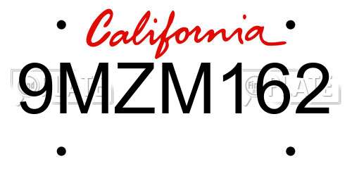 9MZM162 California License Plate