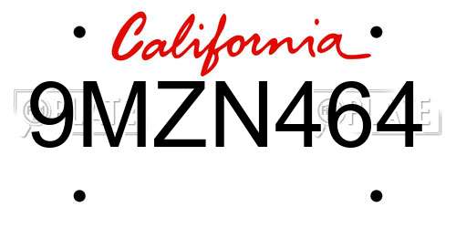 9MZN464 California License Plate