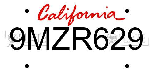 9MZR629 California License Plate