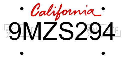 9MZS294 California License Plate