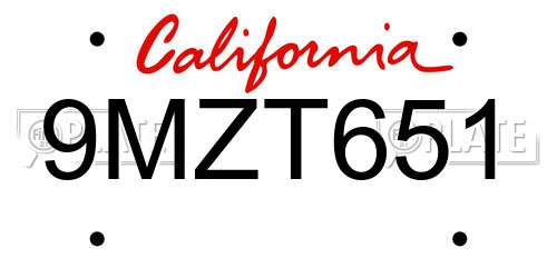 9MZT651 California License Plate