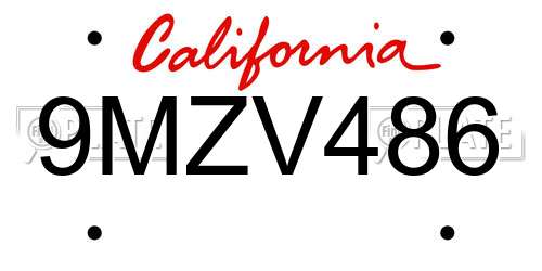 9MZV486 California License Plate