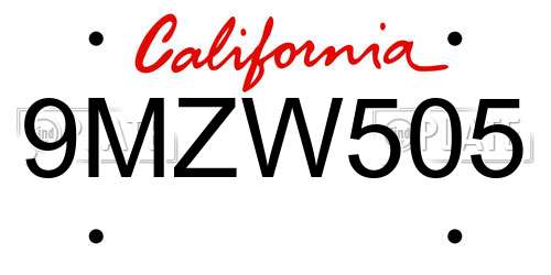 9MZW505 California License Plate