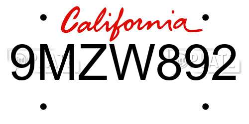 9MZW892 California License Plate