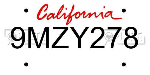 9MZY278 California License Plate