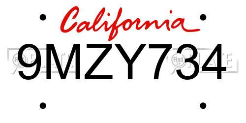 9MZY734 California License Plate