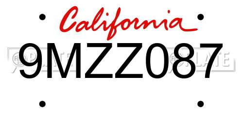 9MZZ087 California License Plate