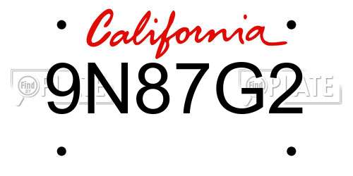 9N87G2 California License Plate