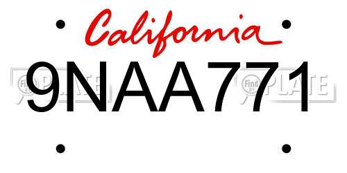 9NAA771 California License Plate