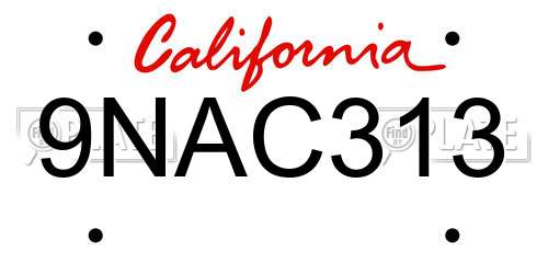 9NAC313 California License Plate