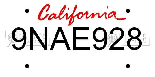 9NAE928 California License Plate