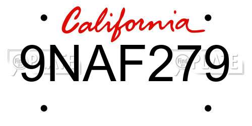 9NAF279 California License Plate