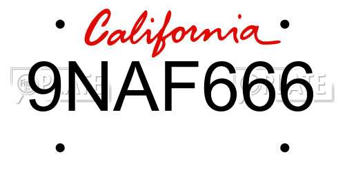 9NAF666 California License Plate