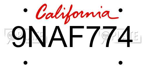 9NAF774 California License Plate