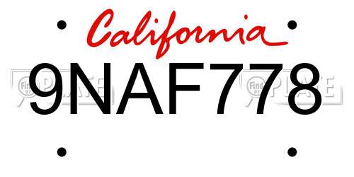 9NAF778 California License Plate
