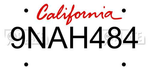 9NAH484 California License Plate