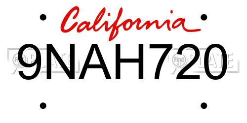9NAH720 California License Plate