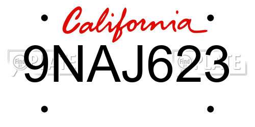 9NAJ623 California License Plate