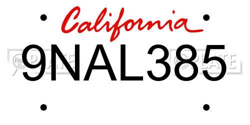 9NAL385 California License Plate