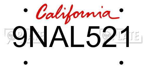 9NAL521 California License Plate
