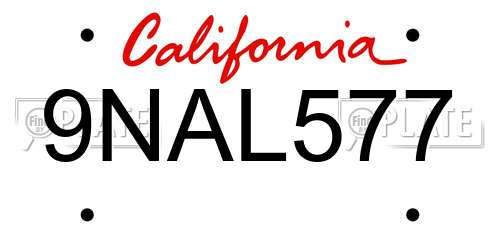9NAL577 California License Plate