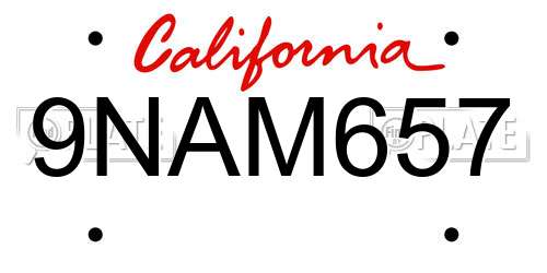 9NAM657 California License Plate