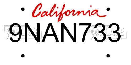 9NAN733 California License Plate