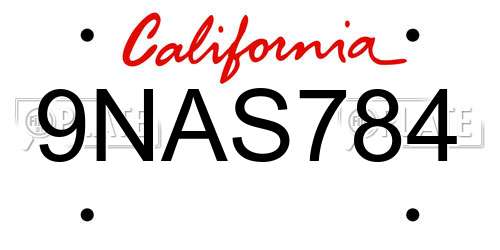 9NAS784 California License Plate