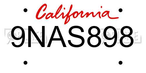 9NAS898 California License Plate