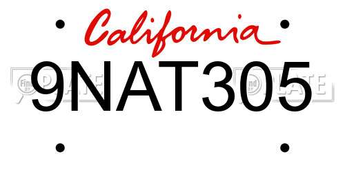 9NAT305 California License Plate