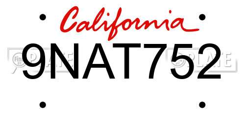 9NAT752 California License Plate