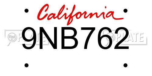 9NB762 California License Plate