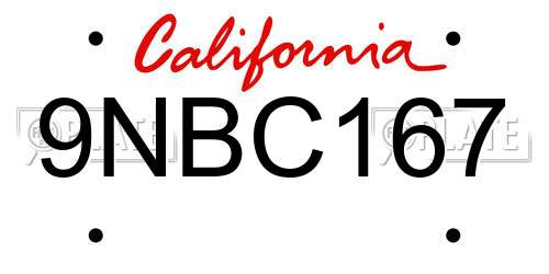 9NBC167 California License Plate