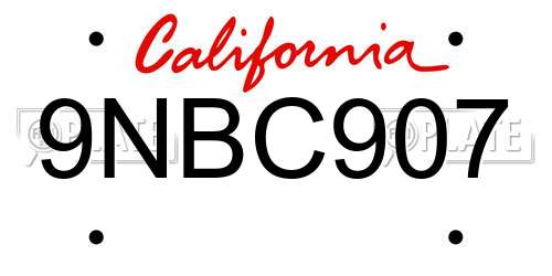 9NBC907 California License Plate