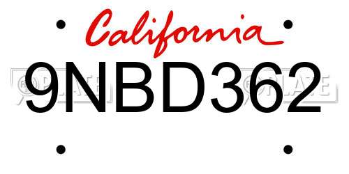 9NBD362 California License Plate