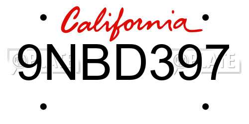 9NBD397 California License Plate