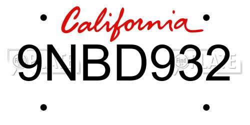 9NBD932 California License Plate