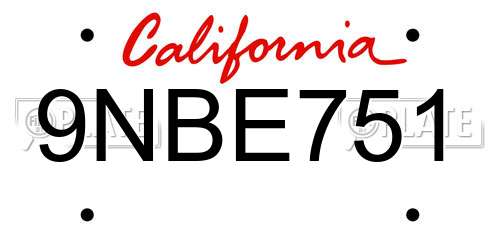 9NBE751 California License Plate