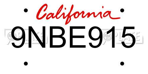 9NBE915 California License Plate