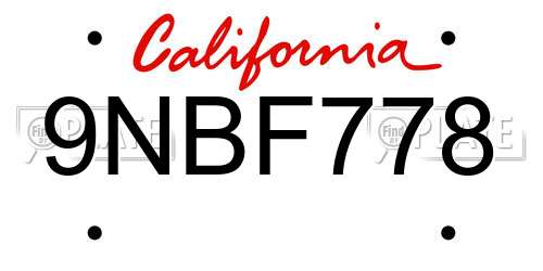 9NBF778 California License Plate
